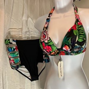 Bikini Swimsuit Size Large -2 Piece - Lattice Bottoms